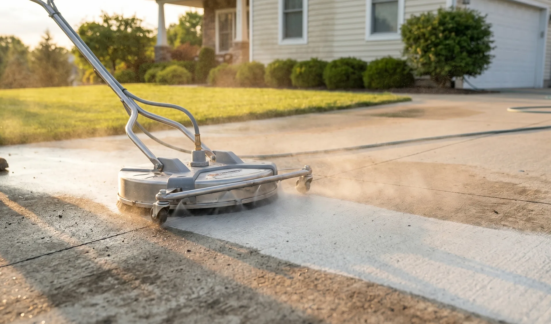 Calgary interlock pavers cleaned with rotating surface cleaner — joint sand visible