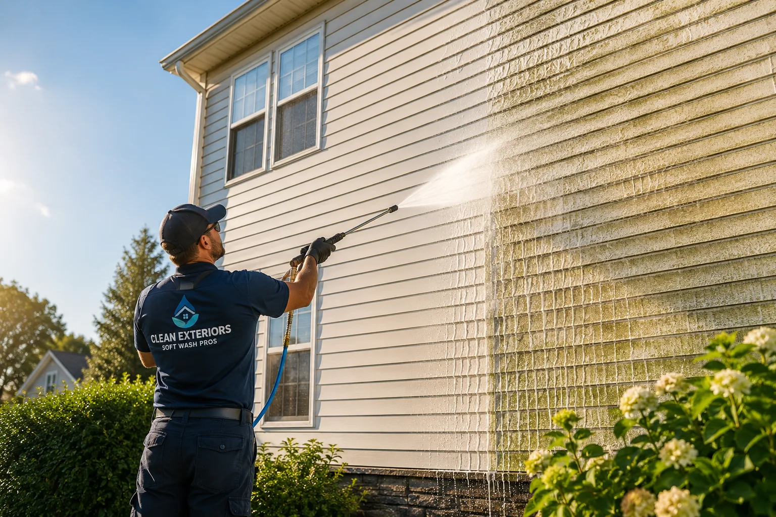 Calgary pressure washing technique closeup showing PSI and GPM in action