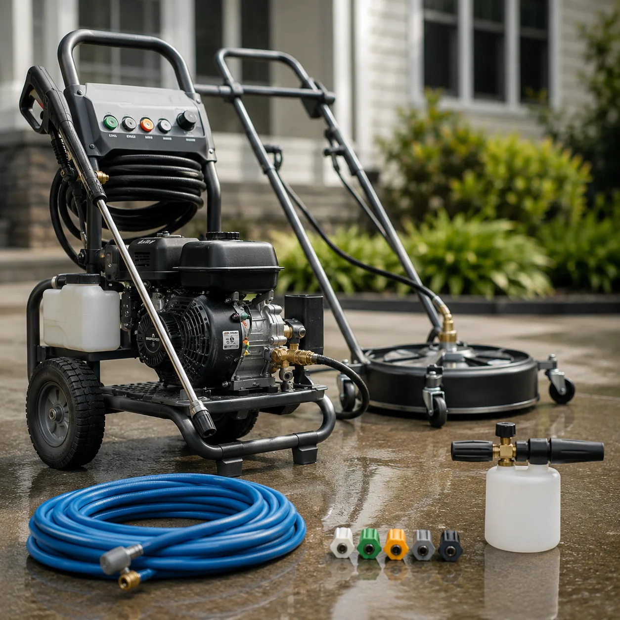 Calgary gas station forecourt with cleaning equipment in position