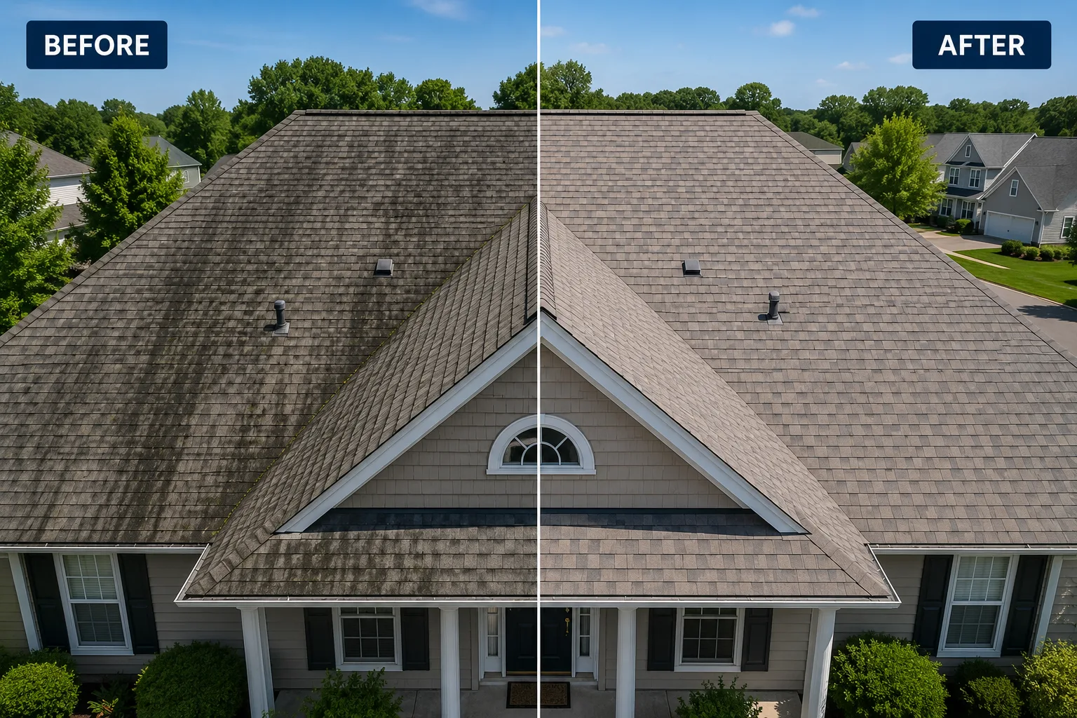 Two-storey Calgary home with clean gutters after the wash